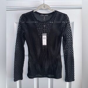 Women’s BCBGMAXAZRIA Mesh Long Sleeve Shirt Size Small Black